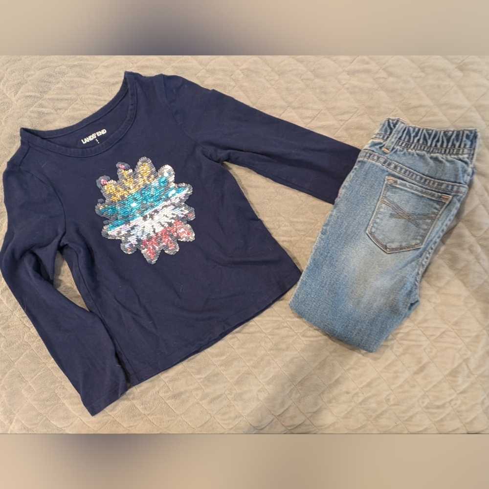 Lands' End Kids Size 4 Navy Sequin Long Sleeve Tee